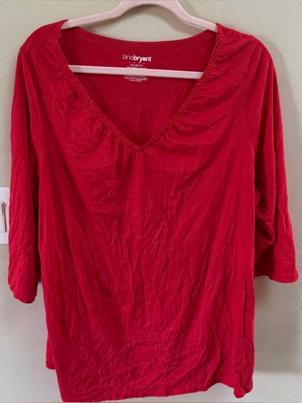 Lane Bryant Red V-Neck 3/4 Sleeve Top size 18/20